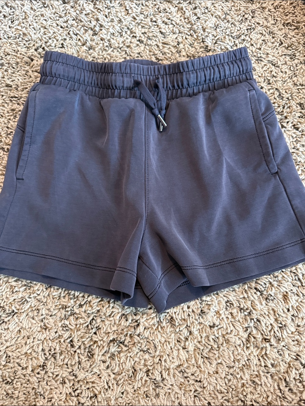 Girls Dark Navy Drawstring Knit Shorts with Pockets